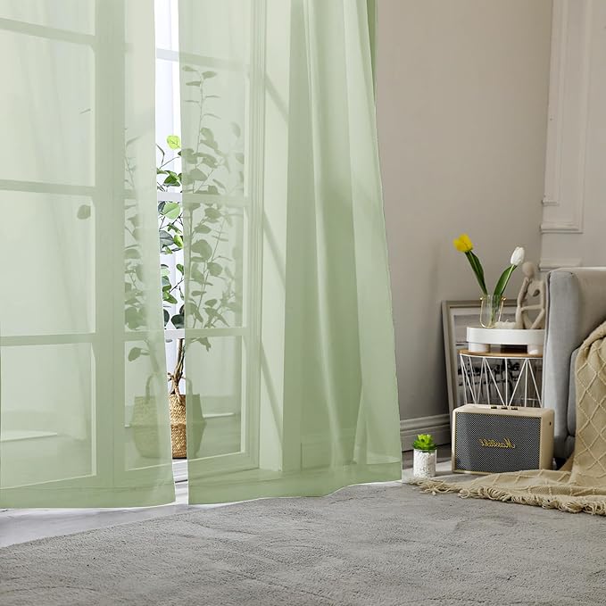Light Green Sheer Curtains 78 Inches Long 2 Panels, Modern Light Filtering - Image 2