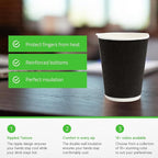 500-CT Disposable Black 12-OZ Hot Beverage Cups with Ripple Wall Design: No Need for Sleeves - Perfect for Cafes - Eco-Friendly Recyclable Paper - Insulated - Wholesale Takeout Coffee Cup