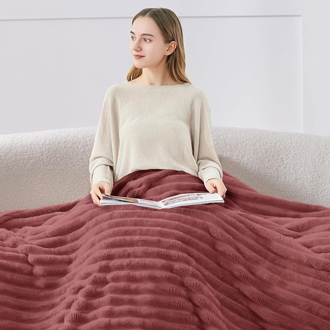 BEDELITE Ribbed Twin Blanket for Couch & Bed, Brick Dust, Warm Yet Lightweight - Image 3