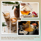50 Pcs No Mess Cold Brew Bags 6x10 inch Coffee Bags Disposable Filter Bag Brewing Fine Mesh Drawstring Pouches for Coffee Grounds Ice Tea Spice