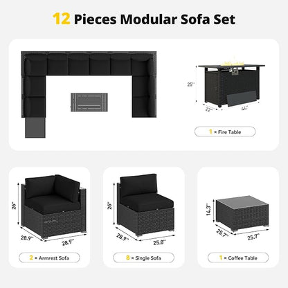 Aoxun Patio Furniture Set with Fire Pit Table, 12 Piece Outdoor Sectional Sofas - Image 7