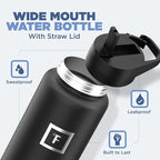 IRON °FLASK Camping & Hiking Hydration Flask with 3 Lids - Stainless Steel, Double Walled & Vacuum Insulated Water Bottle - Leak Proof & BPA Free (Dark Night, Straw - 40 oz)