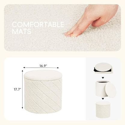 PINPLUS Ottoman with Stroage Round Boucle Ottoman and Tray Sherpa Removable - Image 3