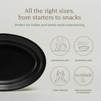 over&back Rim Stoneware Serving Platter - Elegant 1-Piece Oval Serving Platter to Complete Your Kitchen Set - 16" L x 10.8" W Semi-Matte Black