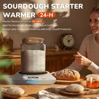 Sourdough Starter Warmer Mat - 24H Timer - Precise 1°F Thermostat Control (70-100°F) - Smart Memory Warming On/Off - Fits Jars Up to 40oz - Perfect for Home Baking (White)