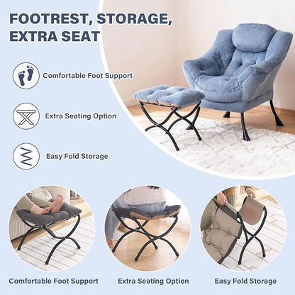 Lazy Chair with Ottoman, Modern Accent Chair Contemporary Lounge Leisure Sofa - Image 9