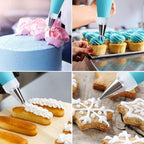 34Pcs Piping Bags and Tips Set, Bake Cake Decorating Kit with 24 Stainless Steel Tips, 2 Reusable Silicone Pastry Bags, 3 Icing Smoother, 2 Couplers, 2 Frosting Bags Ties and 1Pipe Brush