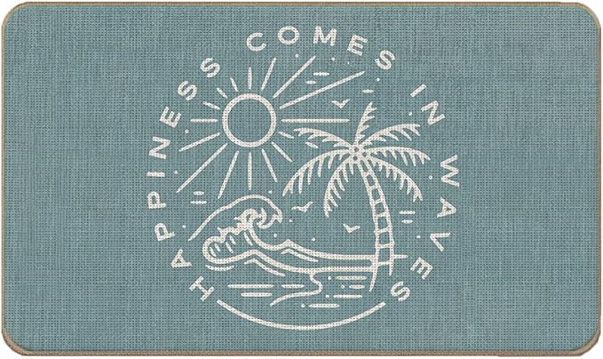 Summer Beach House Happiness Comes in Waves Blue Rustic Door Mat Doormat by Lacosu