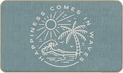 Summer Beach House Happiness Comes in Waves Blue Rustic Door Mat Doormat by Lacosu