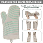 Beneno Oven Mitts, Heat Resistant BPA-Free Soft Silicone Oven Mitts 2-Pack, Waterproof Non-Slip Flexible Oven Gloves with Comfort Cotton Lining, Durable Kitchen Mitt Set for Baking Grill, 7"x13" Beige