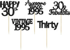 Gyufise 30Pcs Black Glitter Vintage 1995 Cupcake Toppers Awesome Since 1995 Cake Decorations Cheers to 30 Fabulous Thirty Cupcake Picks 30th Birthday Wedding Anniversary Party Cake Decorations