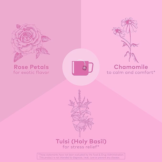 Organic India Tulsi Sweet Rose Herbal Tea - Holy Basil Leaf, African Basil, Chamomilie, Lemon Myrtle, Stress Relieving, Immune Support, USDA Certified Organic, Caffeine-Free - 18 Infusion Bags, 6 Pack