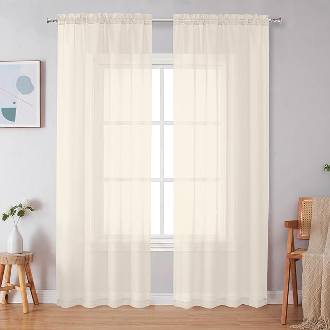 Simplebrand Cream Sheer Curtains 84 Inches Long 2 Panels, Light Filtering Rod by Simplebrand