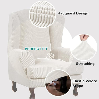 Turquoize Wingback Chair Covers 2 Piece Wing Chair Slipcover Stretch Slipcovers - Image 3