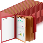 48 Pcs Classification Folders Letter Size, Back to School Supply for Teacher, Student, 3 Dividers Pressboard File Folder Bulk with 2 Fasteners, 3.5 Inch Expanding File Organizer (Red)