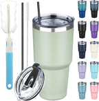 30 oz Tumbler with Lids and Straws, Stainless Steel Insulated Coffee Tumbler, Double Wall Vacuum Insulated Travel Mug Cup, Leakproof Thermal Coffee Cup for Hot and Cold Drinks (Green Tea)