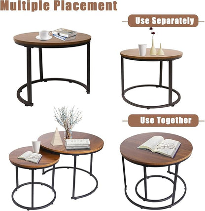 aboxoo Coffee Table Nesting Side Round Set of 2 End Table Top Sturdy Metal - Image 10