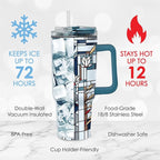 RainCaper 18/8 Stainless Steel Insulated Water Tumbler with Straw | 30oz, BPA-Free, Double Wall for Hot & Cold | Travel-Friendly, Cup Holder Ready (Frank Lloyd Wright Waterlilies)