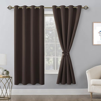 Blackout Curtains for Bedroom, 52 x 63 Inches Length Brown 2 Panels | Thermal - Image 8