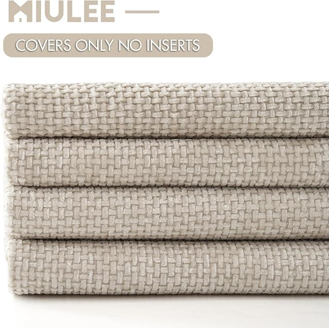 MIULEE Soft Decorative Chenille Euro Pillow Covers Cream 24x24 Pack of 4 | - Image 6