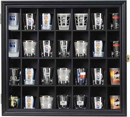 Shot Glass Display Case Wooden Cabinet Rack Holder Wall Mounted Black Shadow by SNAIL