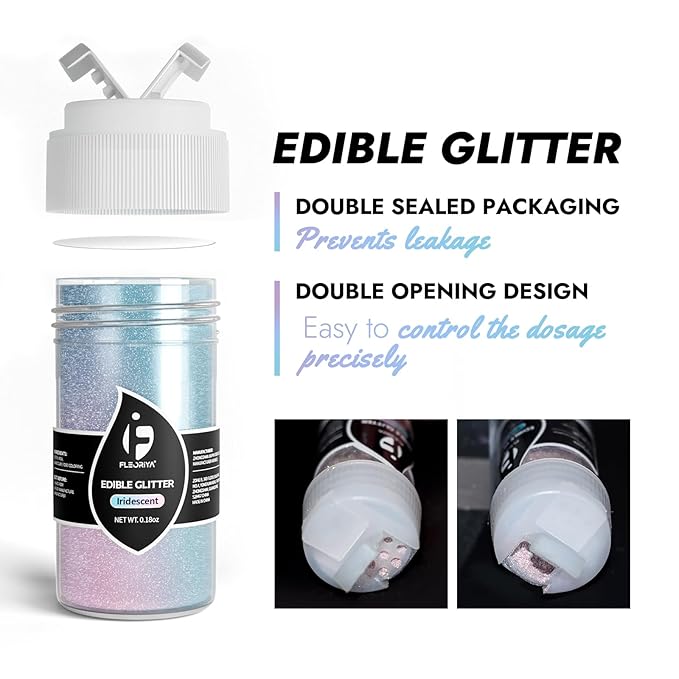 Edible Glitter for Cocktails, Edible Luster Dust 6 Colors, Food Grade Glimmer Sprinkles for Baking, Cakes, Strawberries, Beverage, Cookies, Candy, Chocolate, Vegan (5g/Bottle)