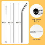 6 Pack Metal Smoothie Straw, 0.47''Extra Wide Stainless Steel Reusable Straws with 2 Straw Brush for Milkshake, Bubble tea