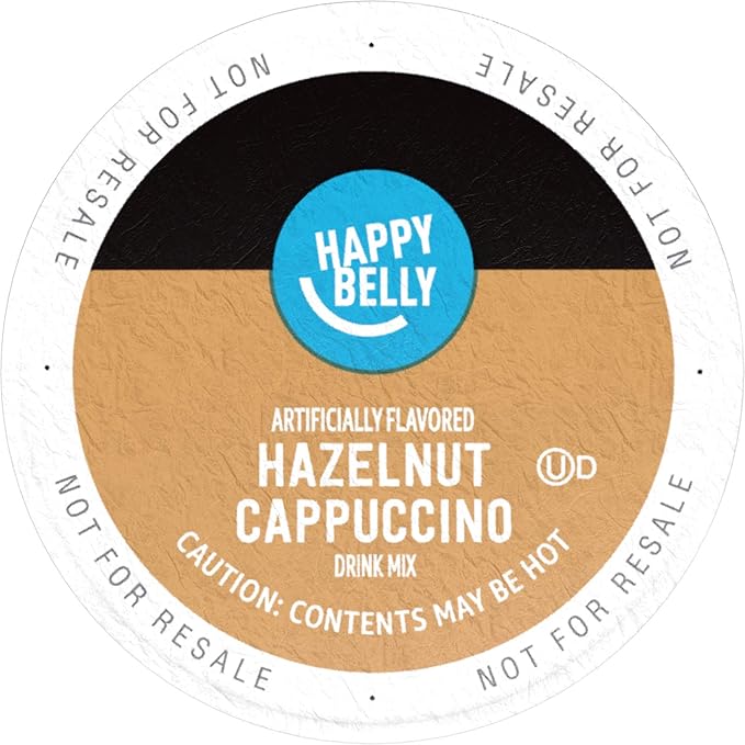 Amazon Brand - Happy Belly Light Roast Cappuccino Coffee Pods, Hazelnut Flavored, Compatible with K-Cup Brewers, 24 Count (Pack of 2)