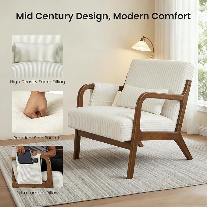 DUMOS Mid Century Modern Accent Chair, Upholstered Armchair - Image 3