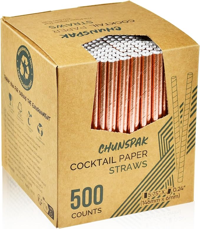 Rose Gold Paper Cocktail Straws, 5.75 inch, 500 counts, Disposable Short Small Drinking Straws for 8oz 10oz Cups
