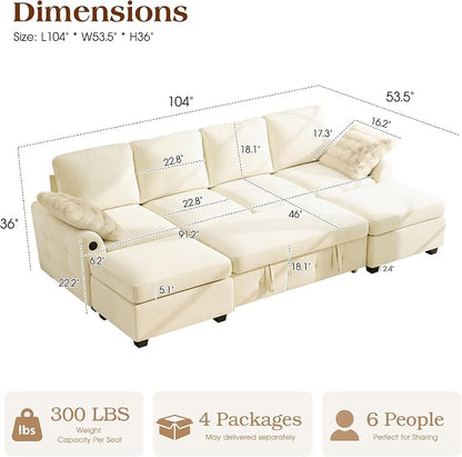 Ihanherry L-Shaped Sectional Sofa Bed, 6-Seater Convertible Pull Out Sleeper - Image 2