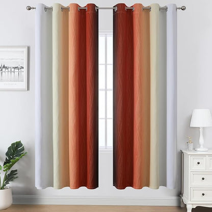 Burnt Orange and Greyish White Ombre Blackout Curtains 52Wx72L Inch Long | - Image 2