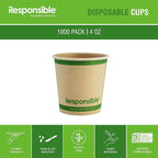 4 oz Paper Hot Cups, Tree-Less™ Compostable Paper Coffee Cups, Extra Strength, Tree-Free and Made Without PFAS, Natural Brown (1000 Count)