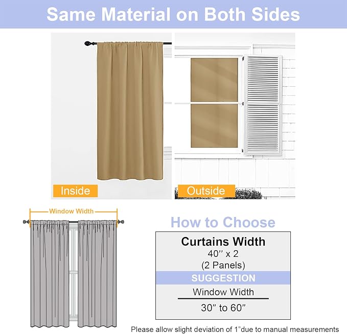 Simplebrand Ava Gold Short 36 Inches Blackout Curtain 2 Panels Set, Half Window - Image 8