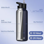 HASLE OUTFITTERS 40oz Stainless Steel Water Bottle, Vacuum Insulated Double Walled Leak Proof Sports Water Bottle with 2 Lids (Straw and Spout Lid) Thermo Mug Keep Cold and Hot(Navy,1）