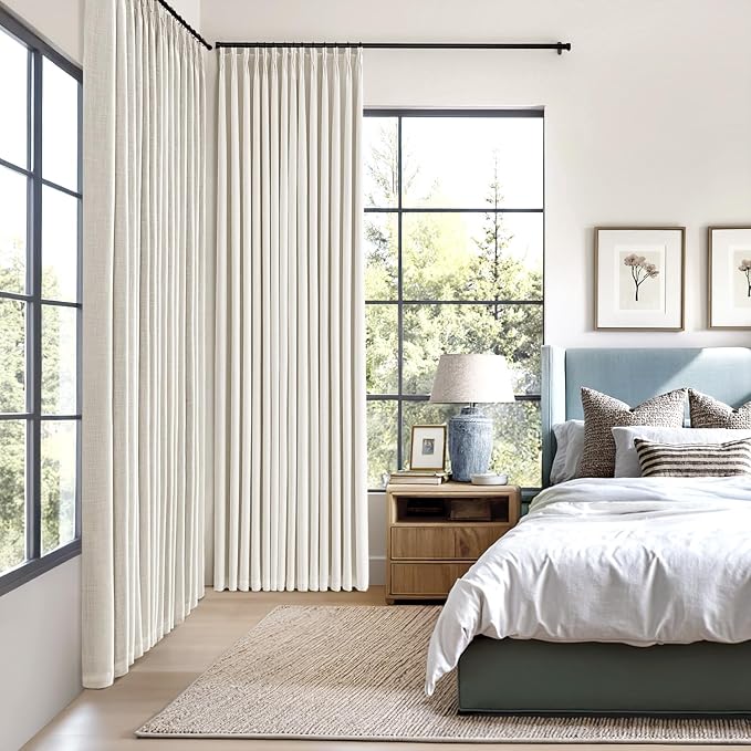 MIULEE Beige White Pinch Pleated 100% Blackout Linen Curtains 40x102 Inches | - Image 2