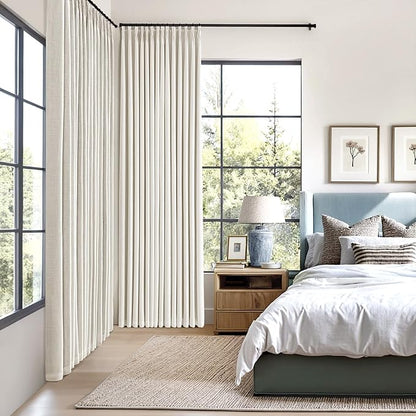 MIULEE Beige White Pinch Pleated 100% Blackout Linen Curtains 40x84 Inches | - Image 2