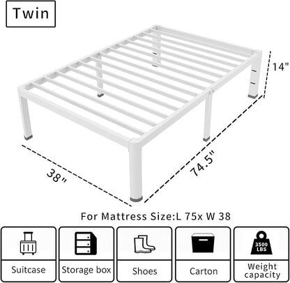 ROIL 14 Inch White Twin Size Bed Frame - Image 2