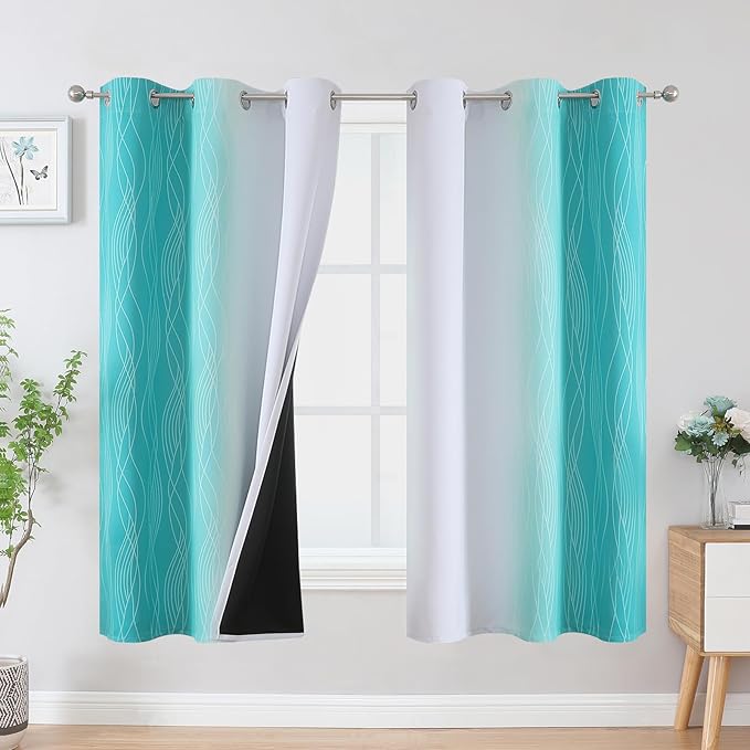 Teal and Grayish White Ombre Blackout Curtains by ESTELARTEXTILER