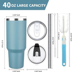 40 oz Tumbler with Lids and Straws, Stainless Steel Insulated Coffee Tumbler, Double Wall Vacuum Insulated Travel Mug Cup, Leakproof Thermal Coffee Cup for Hot and Cold Drinks (azure blue)