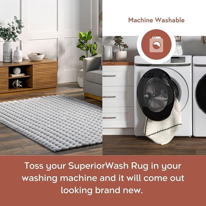 nuLOOM Jeni Silver Checkered Washable Area Rug - Image 4