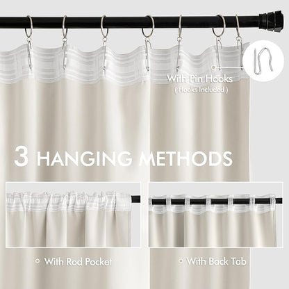 MIULEE Ivory Back Tab Blackout Curtains 52x102 Inch Long 2 Panels Set | Rod - Image 3