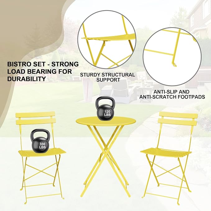 GarveeLife 3 Piece Outdoor Bistro Set, Metal Patio Furniture Set - Image 2