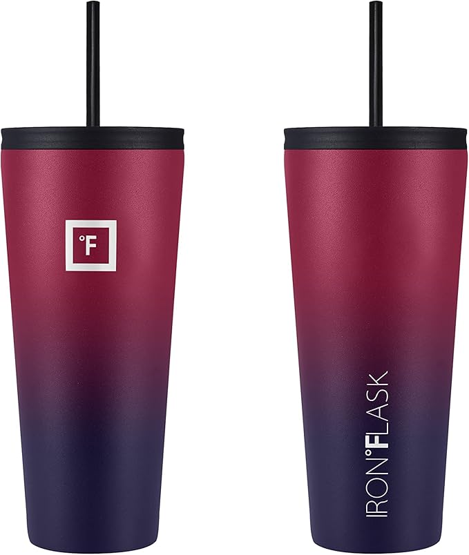 IRON °FLASK Classic Tumbler - Vacuum Insulated Stainless Steel Water Bottle, Double Walled, Drinking Cup, Insulated Travel Mug (Dark Rainbow, 32 oz Solid Lid)