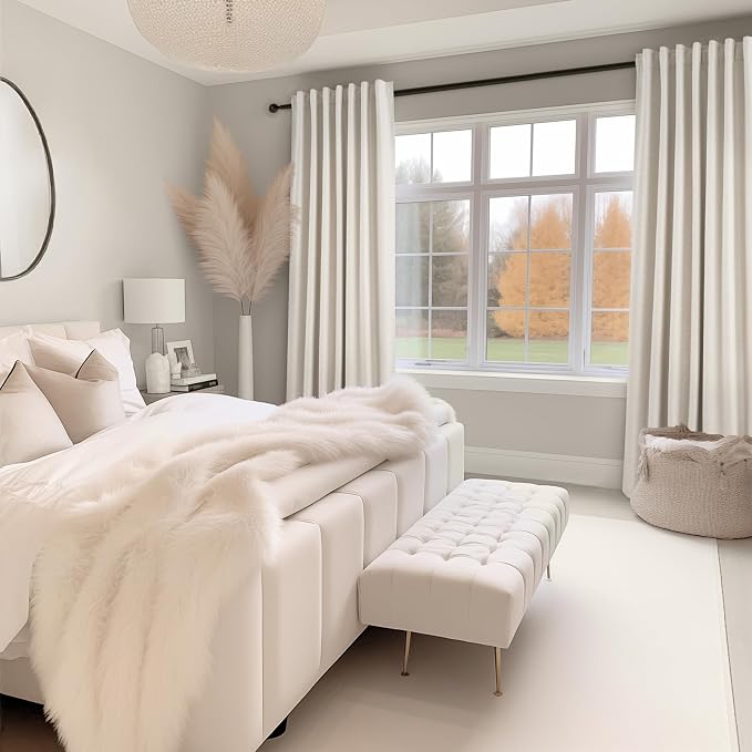 Topfinel 95 Inches Long Linen 100% Blackout Curtains 2 Panels Set Birch Ivory - Image 8