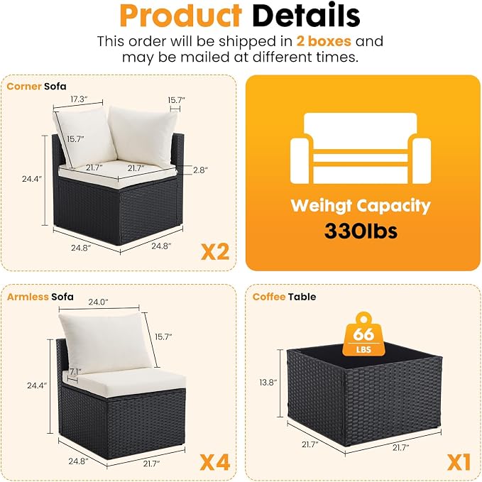 NEWBULIG 7-Piece Outdoor Patio Sectional Sofa, Weather-Resistant Modular Wicker - Image 4