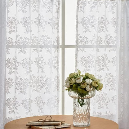 YJ YANJUN Vintage Lace Curtains 24 inch Length Victorian Floral Patterns Boho - Image 2