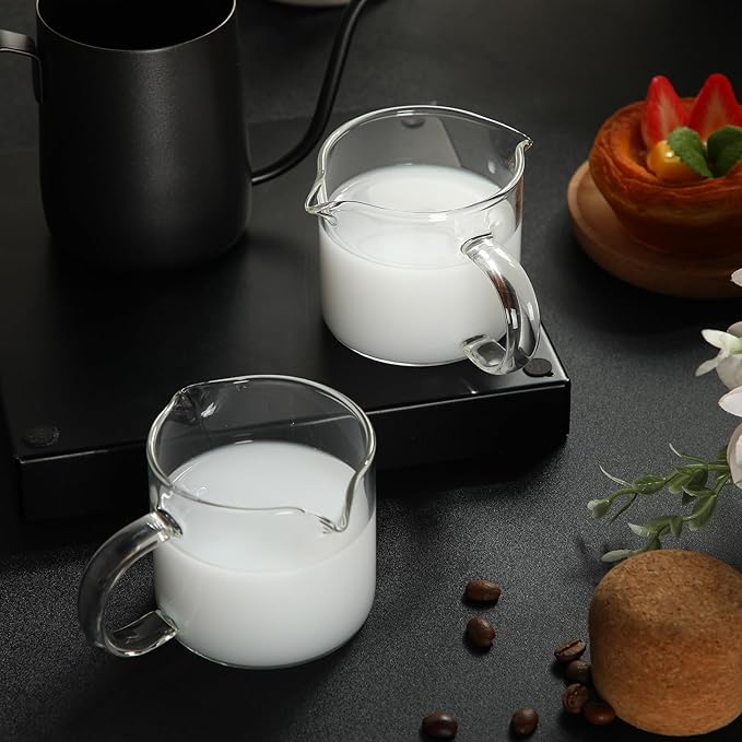 Patelai Espresso Cups Set of 2, 180ml/ 6oz Coffee Cups with Double Spouts & Handle, Clear Espresso Shot Glass for Espresso Machines, Milk Frothing, and Coffee Bars Accessories