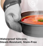 Kitchen Mama UltraShield Silicone Oven Mitts Heat Resistant – Non-Slip, Stain-Resistant, Silicone Cooking Mitts & Pot Holders for Baking, Grilling, Heat Resistant Cooking Gloves (Metal Gray)