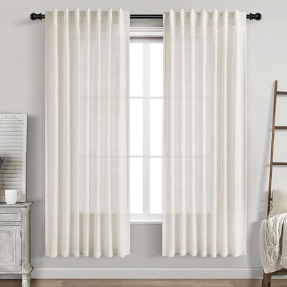 Cream Semi Sheer Linen Curtains 69 Inch Length by Nanspring